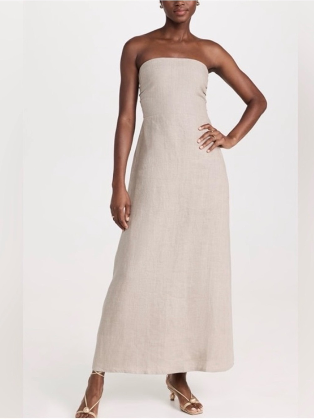 Faithfull The Brand Das Flores Linen Maxi Dress Natural Strapless NWT 10